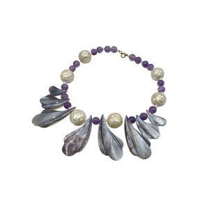 Vintage Purple Shell Inlay Fun and Colorful Necklace Statement Unusual Piece